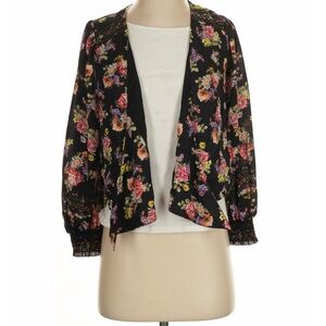 Alice + Olivia Black Floral Open Cardigan